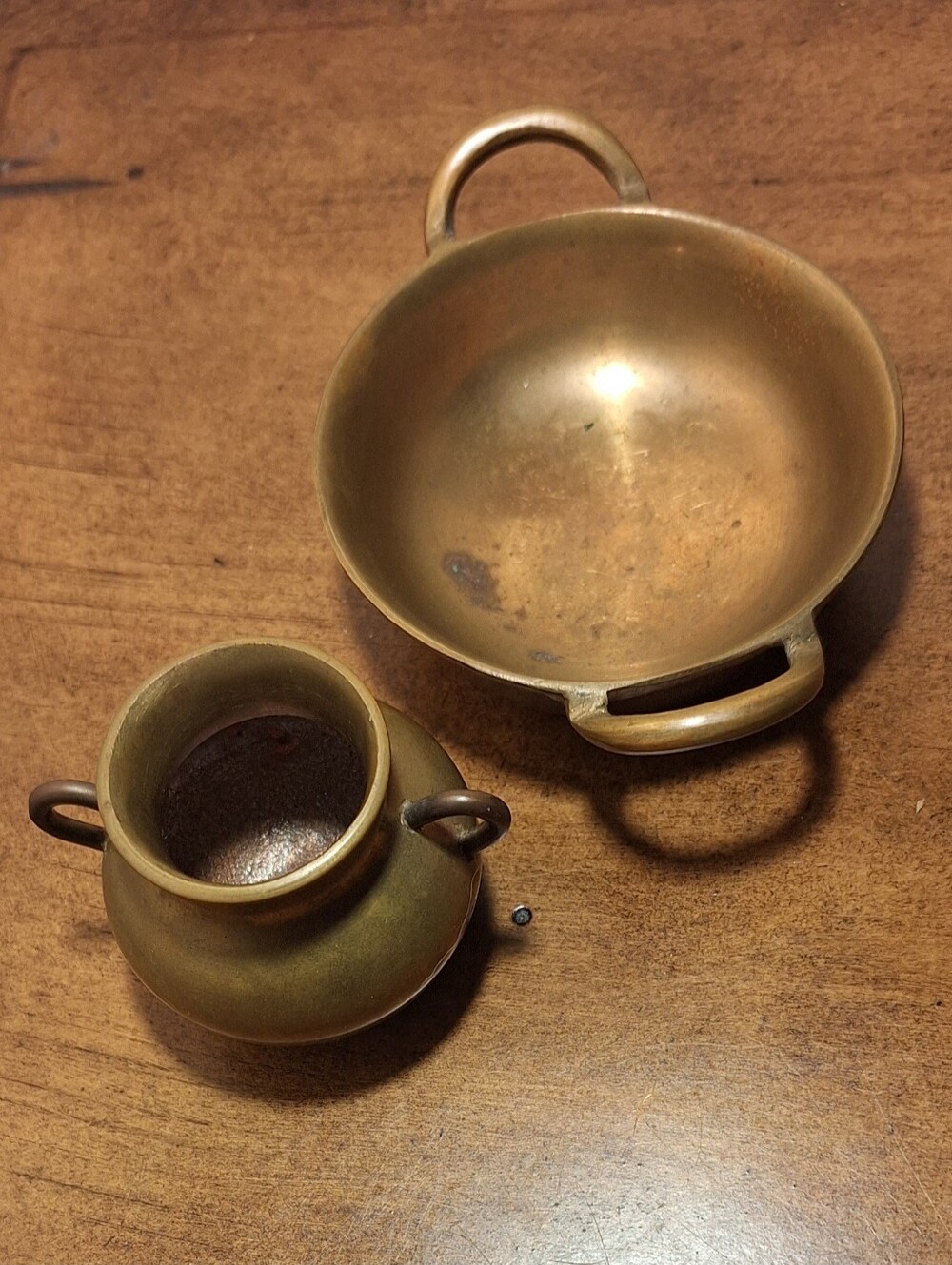 Vintage Solid Brass Two-Handle Mini Bowl and Mini Jar Lot Of Two